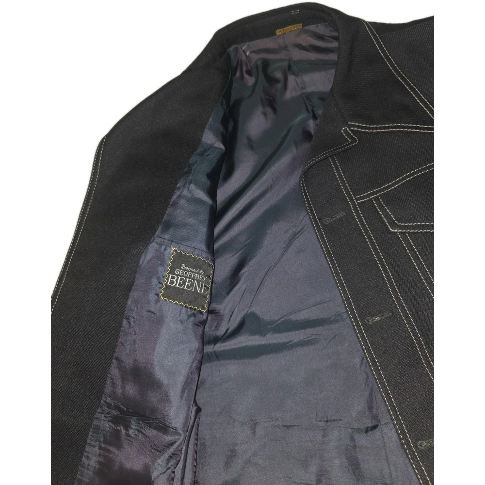 Geoffrey Beene Men's Black Jacket Contrast Stitching Button Closure Size LARGE - Picture 4 of 5